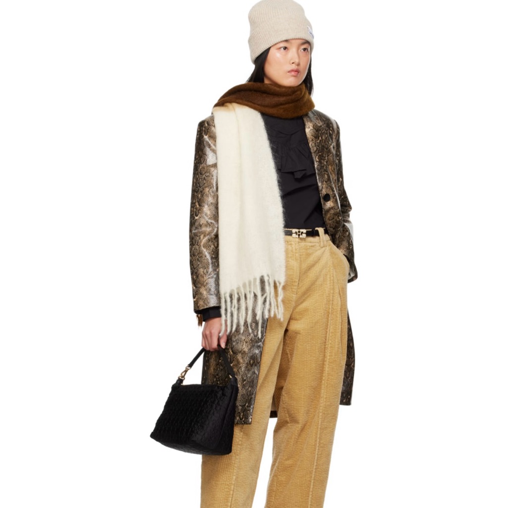 Ganni Brown Snake Faux-Leather Coat